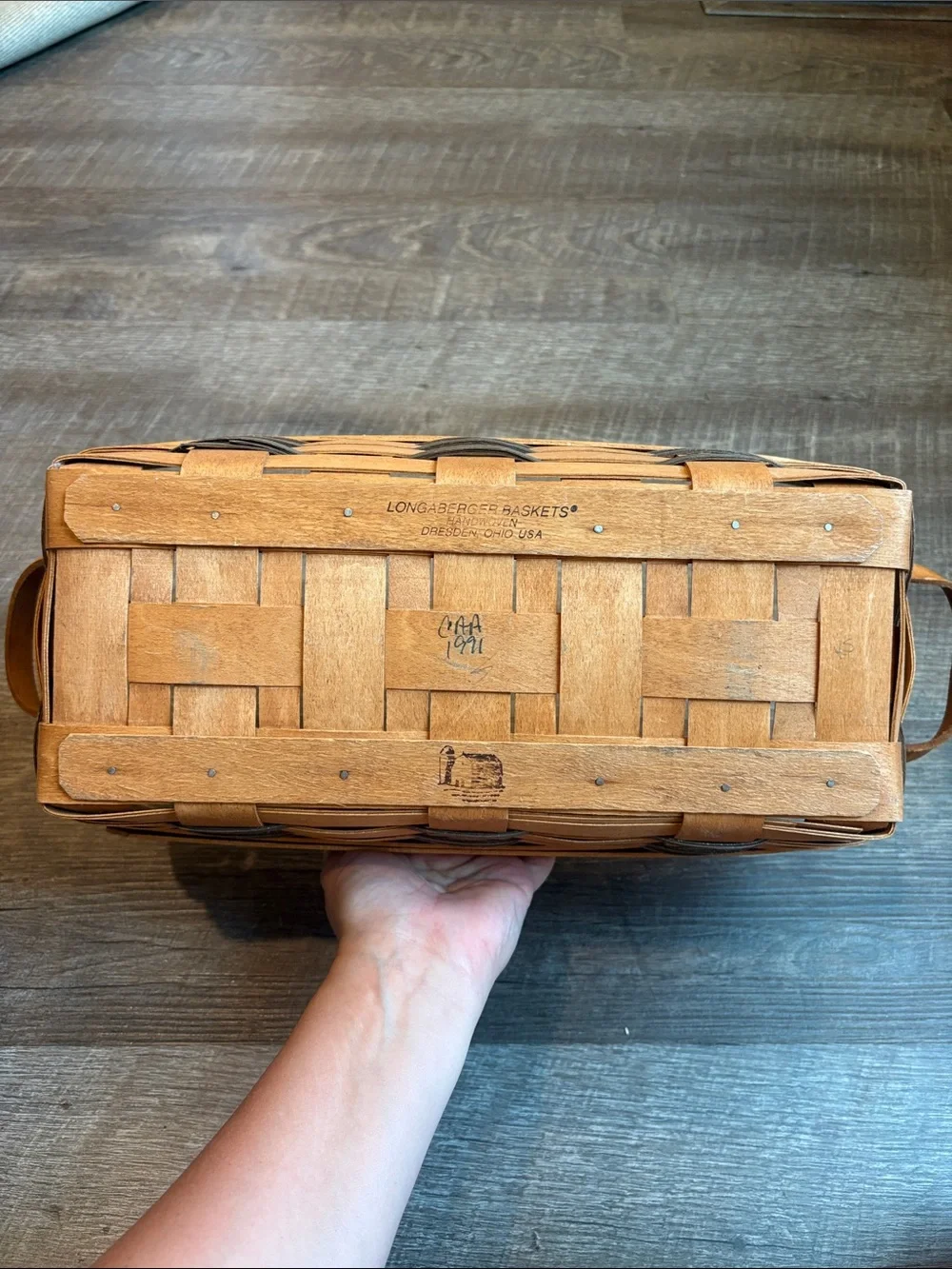 Longaberger Bread Basket Brown 14” Rectangular Basket with Handles 1991